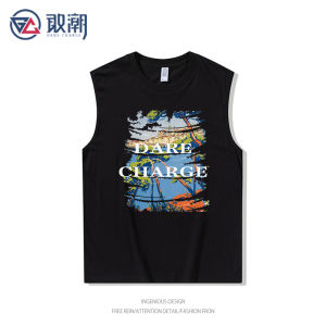 Mens Summer New Style Loose Fit Cotton Sleeveless Vest Retro American Casual Sport Top round Neck Sweatback Breathable Moisture Wicking
