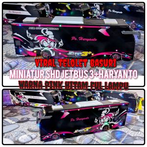 miniatur bus viral telolet basurinya  shd jetbus3+ hariyanto warna pink hitam variasi full lampu led 20pcs