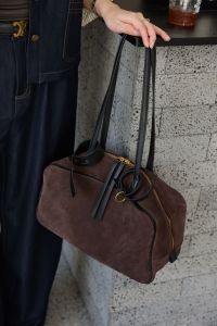 SHUCAI | Genuine Grade Suede Leather Womens Shoulder Coffe Bowling Big Bag Luxury Deisnger Cowhide Ladies Brown Handbag High Quality New