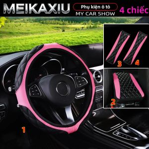 Bộ 4 Miếng Bọc Vô Lăng Xe Hơi Bằng Da PU Kèm Miếng Đệm Tay Vịn Đàn Hồi 38cm Phụ Kiện Xe Hơi Mang Lại Sự Thoải Mái Và Phong Cách