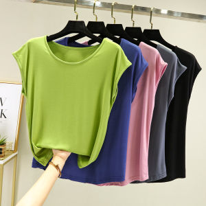 Loose Modal Sleeveless Top Women Summer Thin round Neck Base Shirt plus Size Versatile Short Sleeve T-Shirt Commute Style Korean Version
