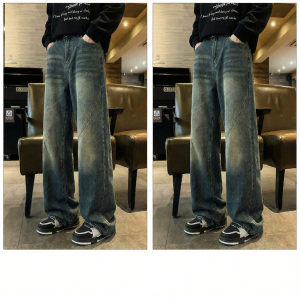 izzue | Quần Jeans Nam Quần Ống Rộng Phong Cách Mỹ Retro Mùa Hè