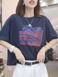 Shalldoer | Áo thun nữ tay ngắn cổ tròn in chữ thiết kế thời trang mùa hè chống lão hóa phong cách cổ điển đa năng Áo thun thường ngày cho nữ