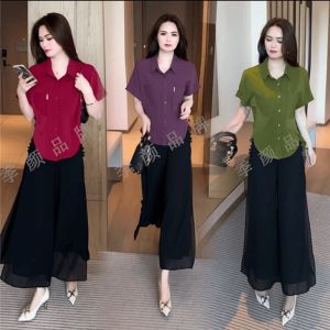 Summer Fashion Casual Loose Short Sleeve Shirt Womens Premium Style Commute Polyester Fiber Pure Color POLO Collar Shirt