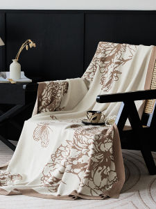 Chinese Style Floral Knitted Blanket Pure Cotton Sofa Shoulder Wrap Warm Leg Cover Office Decorative Blanket All Season Use