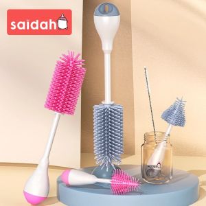 360 Degree Rotation 3 in 1 Silicone Baby Bottle Pacifier Brush Wash Water Cup Container Straw Cleaning Brush Set