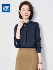 เสื้อเชิ้ตผู้หญิงฤดูใบไม้ผลิและฤดูใบไม้ร่วงคอโปโลแขนยาวผ้าซาตินสไตล์ธุรกิจลำลองเสื้อเชิ้ตผู้หญิงที่สวมใส่สบายและมีสไตล์