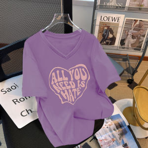 Áo Thun Nữ Tay Ngắn Mùa Hè Phong Cách Hàn Quốc Rộng Rãi Cổ Chữ V in Họa Tiết Thời Trang Phong Cách Harajuku Áo Thun Cotton Thường Ngày