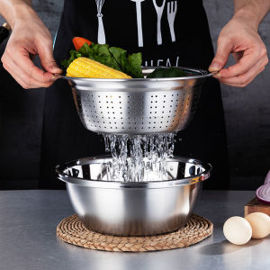 Rice Strainer Wash and Mix Bowl Set 304 Stainless Steel