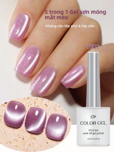 Bộ Sơn Gel Móng Tay Mắt Mèo 5 Trong 1 Màu Hồng 15ml Không Cần Lớp Phủ Trên Cùng Hoặc Lớp Nền Bộ Sơn Gel Bóng Mùa Thu