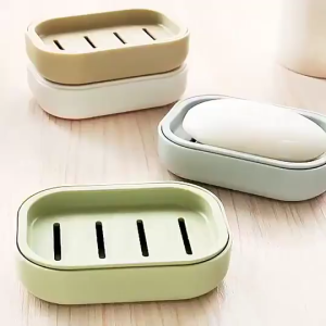Double Layer Square Bathroom Soap Dish with Cover Plastic Drain Soap Box Household Bathroom Soap Box