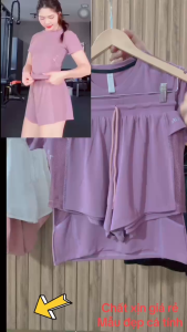 Bộ thể thaogymyoga nư chất thun lạnh mát mịn quần hai lớp có túi