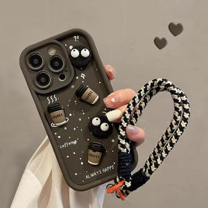 Three-Dimensional Black Briquette for Apple Iphone16promax Phone Case 15plus Fun 14 Cartoon 13pm Cute 12ipone11por with Lanyard X8 Silicone XR7 New Arrival Xsmax6