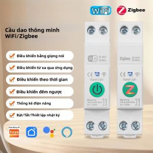 Bộ Ngắt Mạch Thông Minh WiFi/Zigbee MCB 1-63A 1P+N Bảo Vệ Quá Dòng Dưới Điện Áp Đo Lường Điện Năng Hoạt Động Với Smart Life Google