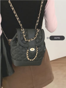 Fashionable Diamond Grid Chain Backpack for Students Women Casual Versatile Solid Color Handbag Soft PU Bucket Bag Shape