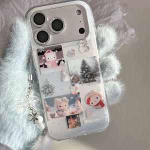 Sanrio | Winter Cute Snowman Hello Kitty Case For iphone 17 16 15 14 Pro Max 17 Pro 16 Pro Silicone Shockproof Cover With Pendant
