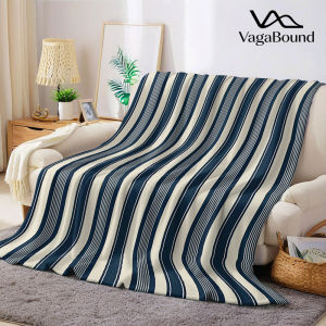 BILIBILI | navy beige vertical stripe Flannel Blanket Warm Soft Halloween Christmas Decorative Couch Warm Cozy All-Season Gift