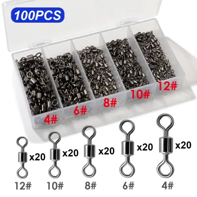 100Pcs Stainless Steel Bearing Rolling Connector Rotate Barrel Swivel Tackle Box Lure Line Tool Set Fishing Accessories