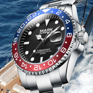 Mark Fairwhale 5140 Mens Watch Luminous Business Date Rotating Timer Waterproof Fashion Stainless Steel Quartz Wristwatch