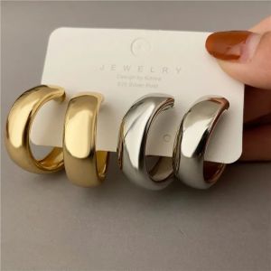 Gold Color Big Hoop Earrings Korean Geometry Vintage Metal Earrings For Women Female Retro Drop Earrings Trend Fashion Jewelry