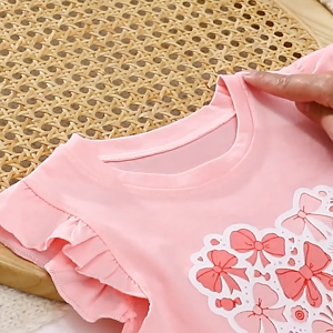 ชุดสูทแขนสั้นเด็กผู้หญิงผ้าฝ้ายแท้ฤดูร้อนแบบใหม่กางเกงขาสั้นแขนบินสำหรับเด็กผู้หญิงชุดสองชิ้นสไตล์ยุโรปและอเมริกาชุดเด็กฤดูร้อน