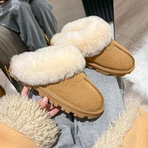 Thick Sole Height Increasing Qiansongyi Same Style Fur Integrated Toe Cap Slipper Wool Slippers Flat Warm Toe Box for Outdoors Versatile Style