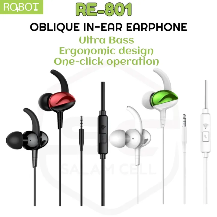 Headset Robot RE801 Wired Earphone Bass Compatible For All Phone Ori ...