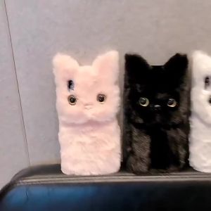 3D Cute Cartoon Cat Furry Plush Phone Case For iPhone 17 Air 15 14 13 12 mini 11 16 Pro Max XS XR X 6 7 8 Plus Shockproof Cover