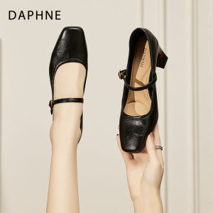รองเท้าส้นสูงสีแดง Daphne สำหรับผู้หญิง ทรง Mary Janes หัวเหลี่ยม สายรัดข้างเดียว ทรงสวมสบาย สไตล์ลำลอง ฤดูร้อน 2025