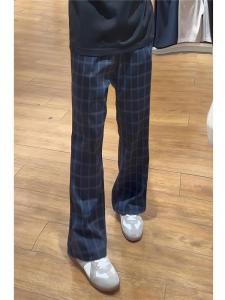 Blue Check Mens Pants Thin Loose Fit Tapered to Straight