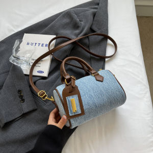 กระเป๋าสะพายไหล่ผ้าเดนิมแฟชั่นสำหรับผู้หญิง กระเป๋าถือทรงโบสตัน ทรงอวบ อุปกรณ์เสริมกระเป๋าแบบนุ่ม กระเป๋าสะพายไหล่ข้างเดียว