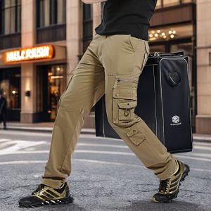 Quần Dài Ống Đứng Cotton Nguyên Chất Thường Ngày Cho Nam Mùa Xuân Thu Quần Leo Núi Ngoài Trời Quần Dài Nhiều Túi