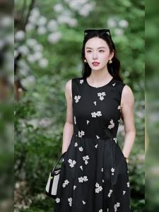 Misoshine | Linen 100 Hephner Style Black Sleeveless Dress