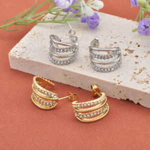 Lokaer Stainless Steel Gold Plated Multi Layer CZ Zircon Earrings Waterproof Unique Fashionable Womens Daily Jewelry E26005