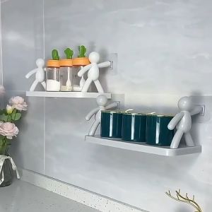 Wall Hanging Bathroom Storage Human Hook Rack Wall Shelf No punching for Ktichen Bathroom Organizer
