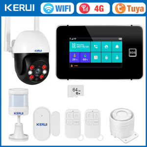 KERUI | KERUI Alarm System Set WiFi+4G GSM Tuya Smart Home 4.3 Inch Screen Wireless Home Alarm System Set with Siren Door Sensor G64B