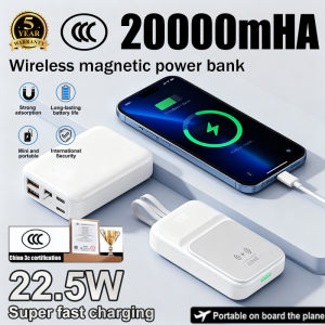 3C Certification✅Seleked Magnetic suction wireless powerbank magnetic power bank with stand and cable Magnetic Wireless 20000mAh power bank fast charging 3c PowerBank For iPhone 17 16 15 14 13 12 Pro Built In Dual-Cable 22.5W PowerBank 带线的磁吸支架充电宝