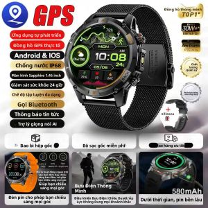 Đồng Hồ Thông Minh GPS NFC Bluetooth Gọi Màn Hình AMOLED Máy Đo Nhịp Tim IP68 Đồng Hồ Thông Minh Nam Chống Nước Có Đèn Pin