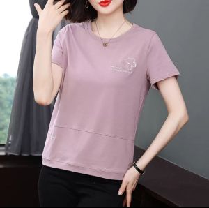 Womens T-shirt short-sleeved pure cotton embroidered for middle-aged and elderly mothers new spring small V-neck casual