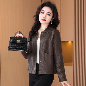MAIMEI | Short Quilted Leather Jacket Womens Fashion Spring Casual Mom Top Small Fragrance Style Outerwear Polyester Fiber 100%