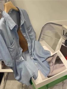 เสื้อเชิ้ตแขนสั้นผ้าไหมลูกไม้สไตล์เกาหลีหลวมๆ สำหรับผู้หญิงในช่วงฤดูร้อน เสื้อคาร์ดิแกนเปิดคอวีทรงหลวมๆ สำหรับใส่ไปทำงาน