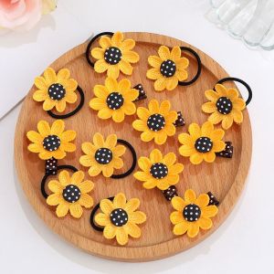 Korean Style Sunflower Hair Ties for Girls Baby Headbands No Damage Fabric Hair Accessories Full Coverage Flower Hair Clips