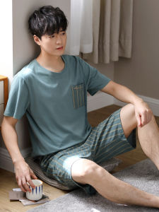 JIALEFEN | Summer Lightweight Cotton Mens Pajamas Set