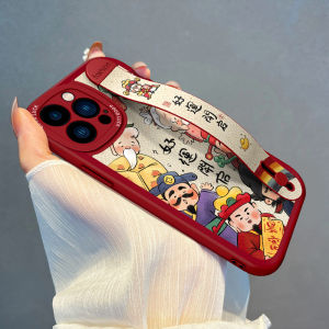 Silicone Phone Case with Wrist Strap for Apple 17 15/16ProMax Full Lens Coverage New Year Mens Model 12 Soft Silicone 11 Chinese Style 14Plus Stand Air Case