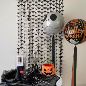 Halloween Party Black and Orange Color Bat Tinsel Curtain Background Door Curtain Mall Bar Window Layout Ghost Festival Props