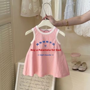 Pure Cotton Summer Thin Printed Dress for Girls round Neck Sleeveless Vest Skirt Breathable Comfortable Casual Style Childrens Clothing