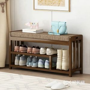 Sponge Cushion Bamboo Shoe Rack Bench/Convenient Seat/Storage Organizer