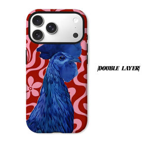 blue rooster red floral Phone Case for iPhone 18 17 16 15 14 13 12 11 Air Pro Max Plus Double-layer Cover
