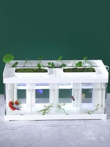 Betta Fish Tank Mini Fish Aquarium Desktop Integrated Fish Tank 2/4 grids with pump & led light