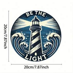 CIFbuy | "Be The Light" Round Lighthouse Wall Decor Iron Metal Art Sign for Home & Bar